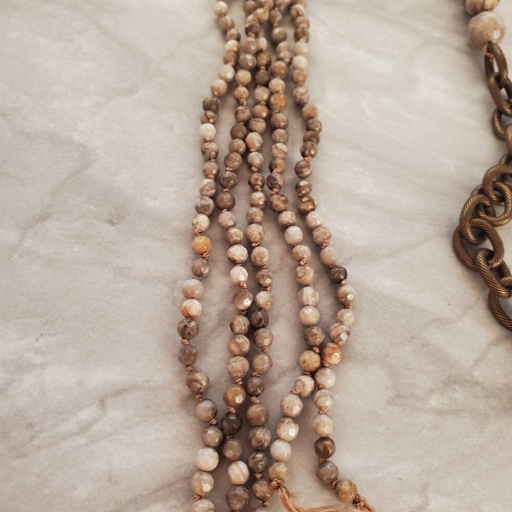 ✨ Shoshanna Lee Boho Bohemian Hippy Stone Beaded Brass Link Necklace ✨ - Picture 3 of 10
